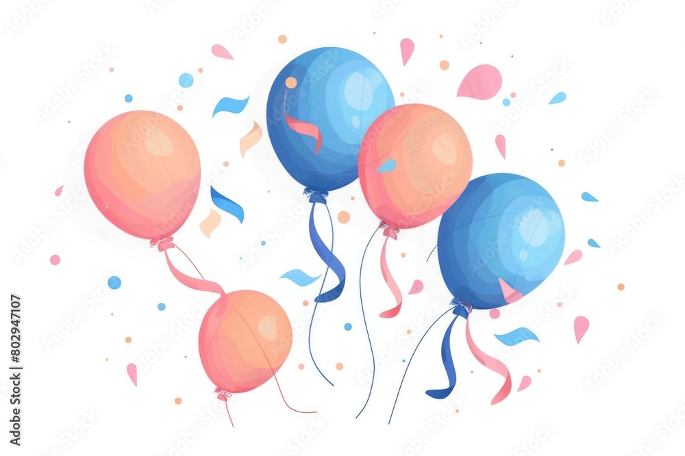 A festive bunch of balloons with ribbons and confetti, perfect for celebrations and parties A festive bunch of balloons with ribbons and confetti, perfect for celebrations and parties