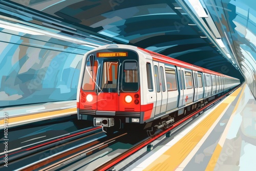 A red and white train traveling through a tunnel. Ideal for transportation concepts