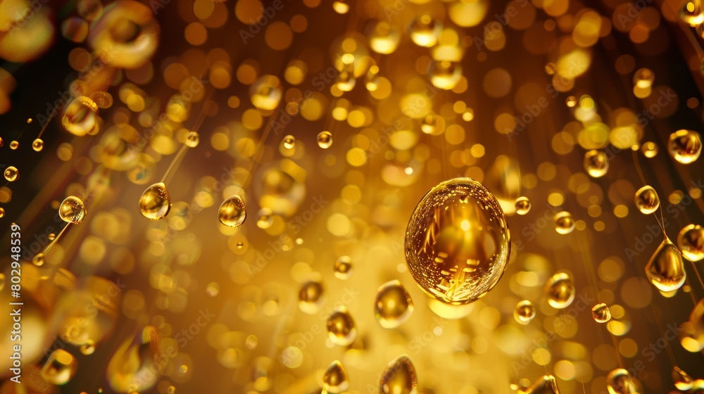 Artistic shot of golden droplets suspended in mid-air, showcasing the fluidity and precious nature of gold as a symbol of ultimate luxury Artistic shot of golden droplets suspended in mid-air, showcasing the fluidity and precious nature of gold as a symbol of ultimate luxury