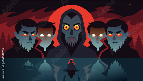 The familiar faces in the reflections now had menacing glints in their eyes making the visitors doubt if they truly knew their companions at all..