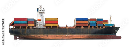 Cargo ship with containers isolated on transparent background photo