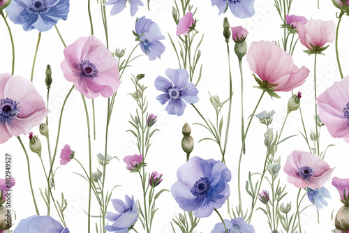 Abstract childish, cute and fun colorful dreamy garden floral seamless pattern wallpaper background with flowers and critters vector illustration. © Pickoloh