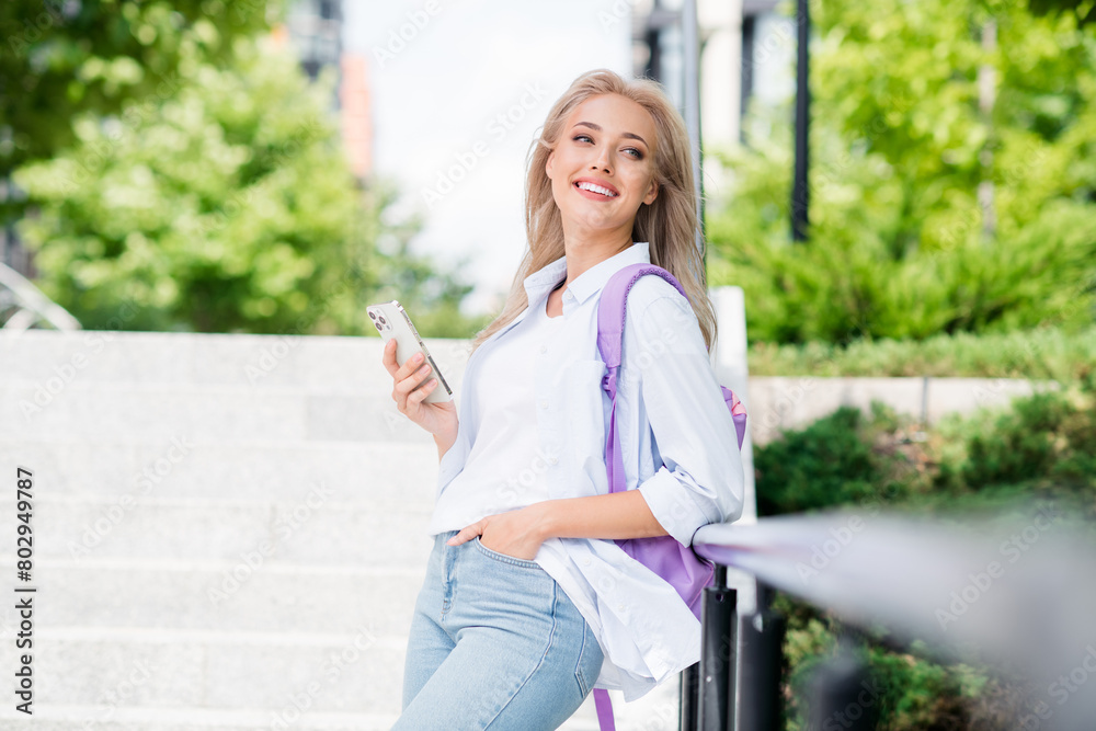 Photo of adorable cute shiny girl dressed stylish outfit spending weekend alone in modern big town spring park Photo of adorable cute shiny girl dressed stylish outfit spending weekend alone in modern big town spring park