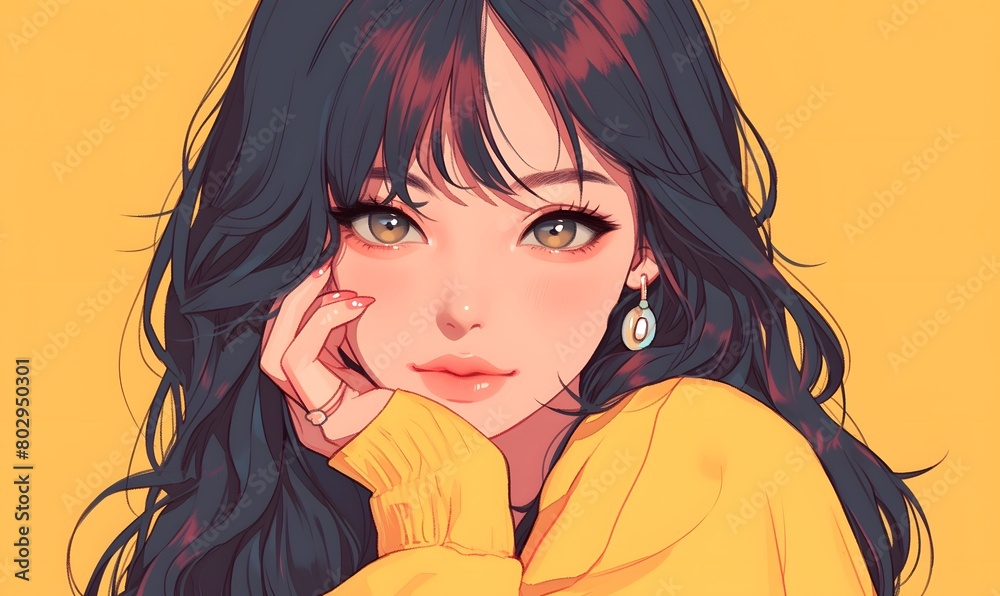 Naklejka premium anime style. cute kpop idol girl on a simple one color background, Generative AI