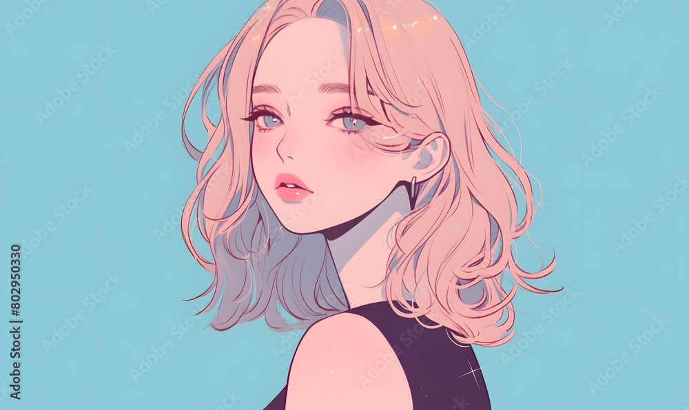 Fototapeta premium anime style. cute kpop idol girl on a simple one color background, Generative AI