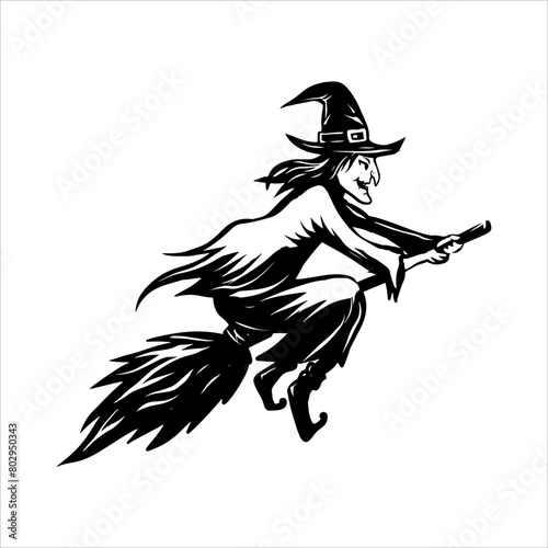 witch haunt ghost wild monochrome illustration vintage  graphic flat icon logo halloween design art