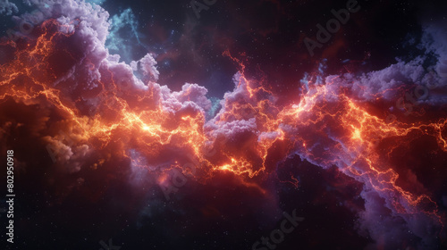 Digital artwork of fiery nebulae and interstellar clouds resembling a cosmic blaze photo
