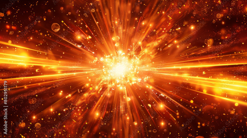 Vivid illustration of a cosmic big bang with explosive particles and light