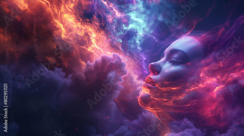 Thoughtful Digital Avatar Visualizing Dynamic Emotions and Energies With digital depicts a surreal photo