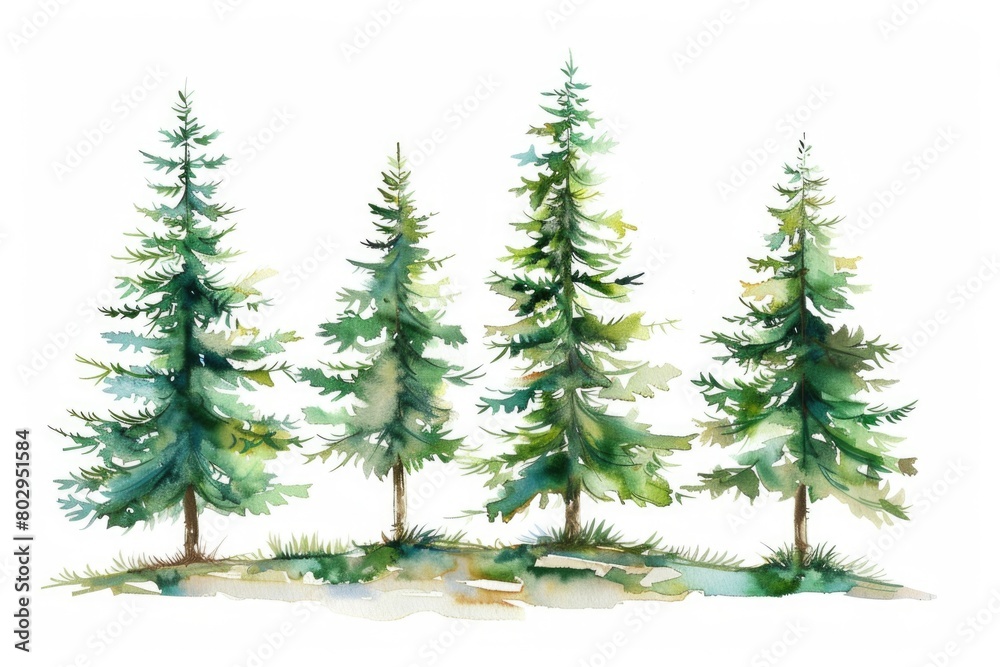 Realistic painting of a group of pine trees. Suitable for nature-themed designs