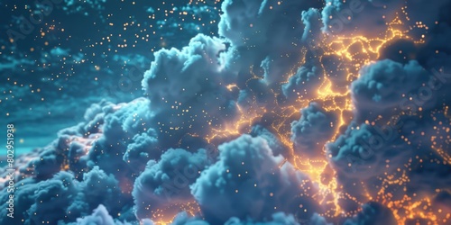 A beautiful sky filled with fluffy clouds and sparkling stars. Perfect for backgrounds or celestial themed designs