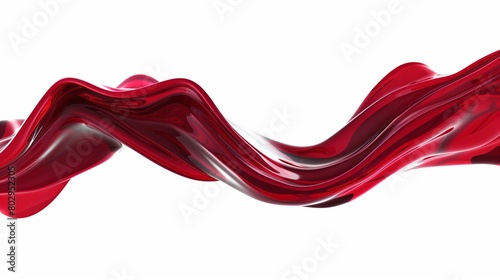 Red abstract flowing liquid 3d wave stripe on white background