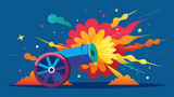 A colorful burst of smoke and sparks accompany the firing of the cannon symbolizing the freedom and unity of the nation.. Vector illustration