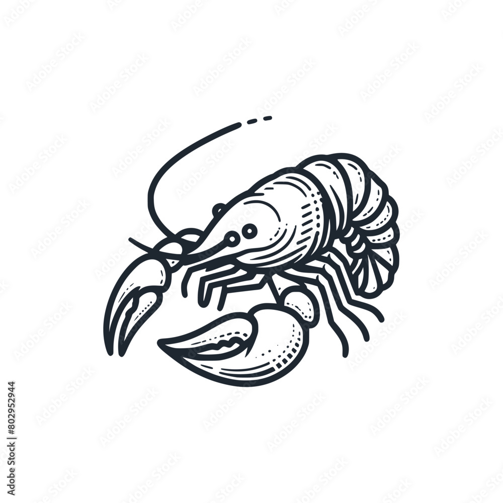 The shrimp icon. Black white vector logo illustration.	