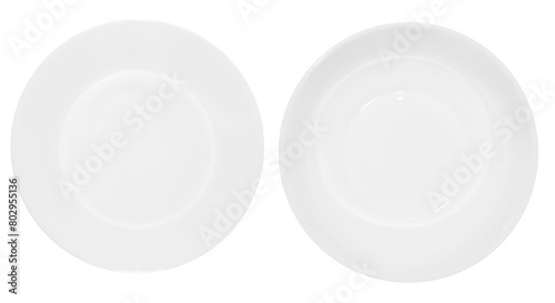 The white plate is deep and flat on a transparent background. View from above
