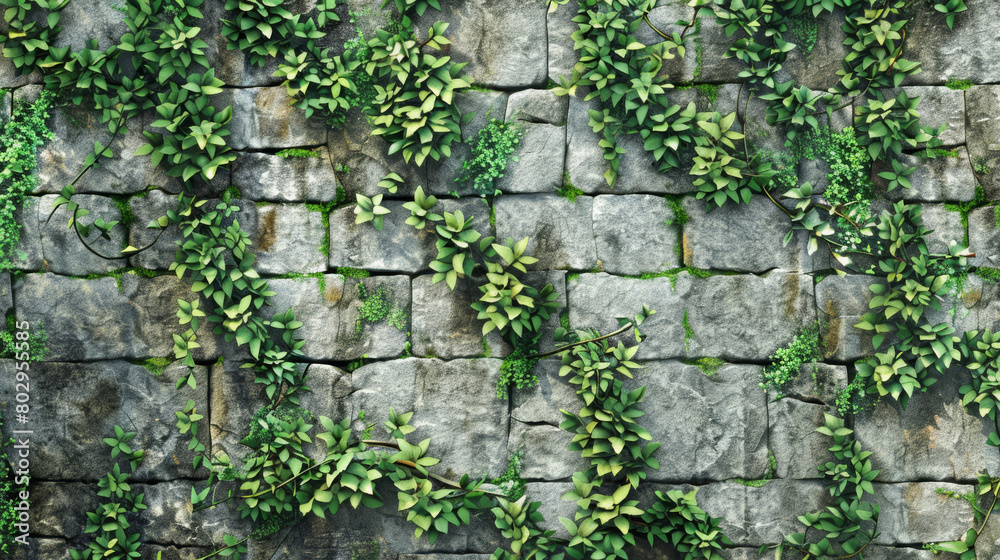 Lush green ivy vines creeping over a textured stone wall Lush green ivy vines creeping over a textured stone wall