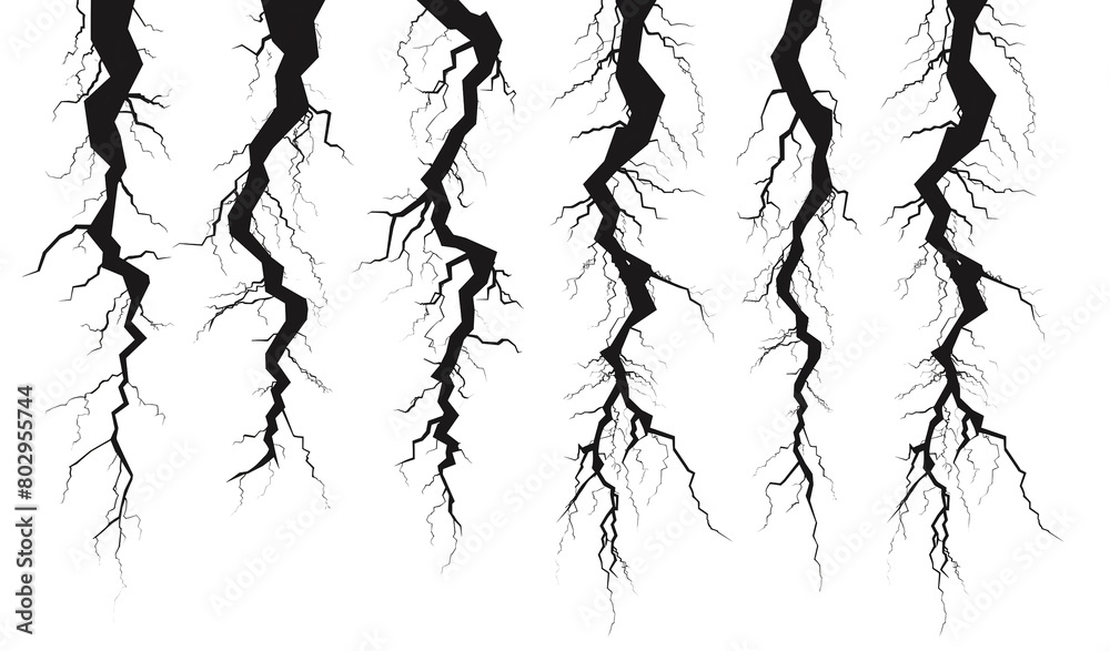 Fototapeta premium Lightning icon silhouette design element isolated on a transparent white background. Elements for thunderstorms