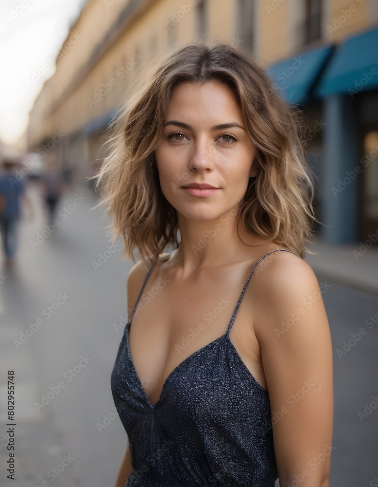Young woman on a city street looking confident at camera Young woman on a city street looking confident at camera