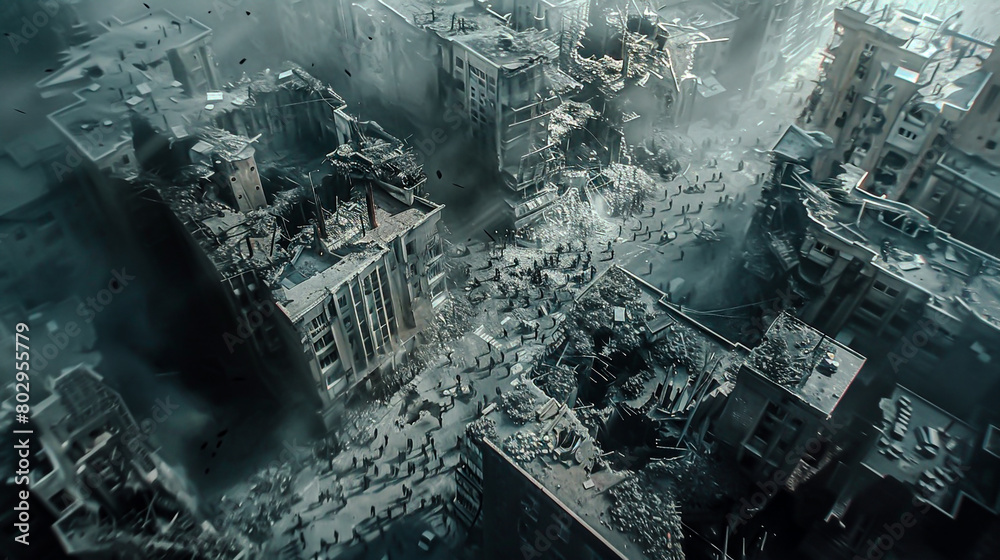Dive deep into the heart of dystopian themes with an eye-level angle portrayal Merge the chaos of a crumbling society with the hope of a revolution Dive deep into the heart of dystopian themes with an eye-level angle portrayal Merge the chaos of a crumbling society with the hope of a revolution
