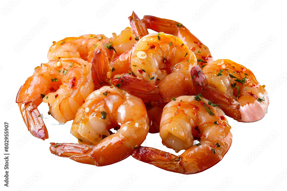 Spanish Gambas al Ajillo with Garlic and Chili, Isolated on a Transparent Background