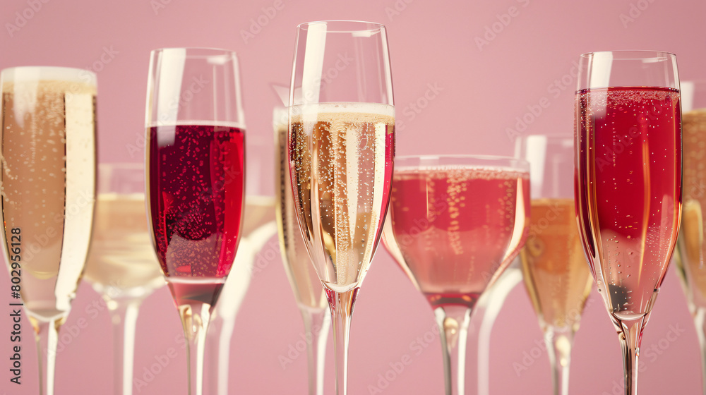 close up of multiple differently shaped beautiful, modern and elegant glasses of champagne, sparkling wine and other drinks close up of multiple differently shaped beautiful, modern and elegant glasses of champagne, sparkling wine and other drinks