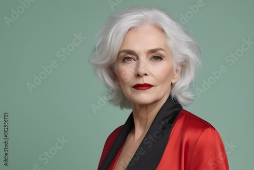 Elegantly dressed senior woman on a neutral background