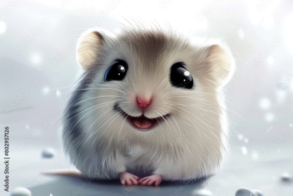 A cute cartoon hamster sitting on top of a table. Perfect for children's book illustrations or animal themed designs