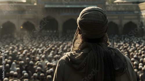 muslim Imam giving sermon, Khutba, jummah prayer. muslim leader concept.