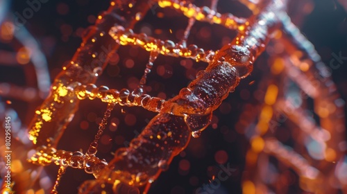 Detailed close-up of a single strand of DNA. Perfect for scientific and medical concepts photo
