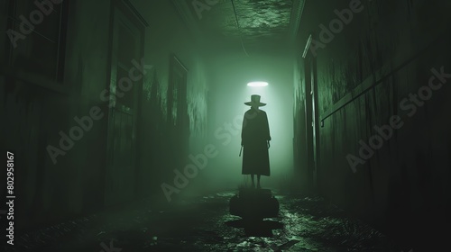 Capture spine-chilling horror with minimalist designs at eye-level  using unexpected camera angles Imagine sleek silhouettes against eerie backdrops  evoking thrilling suspense