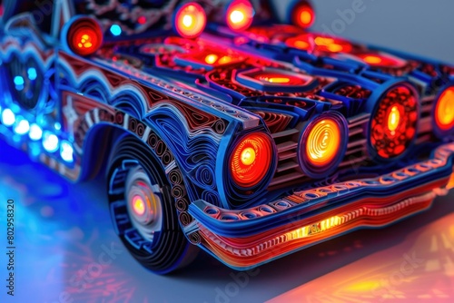 Model of a car with illuminated lights, suitable for automotive concepts photo