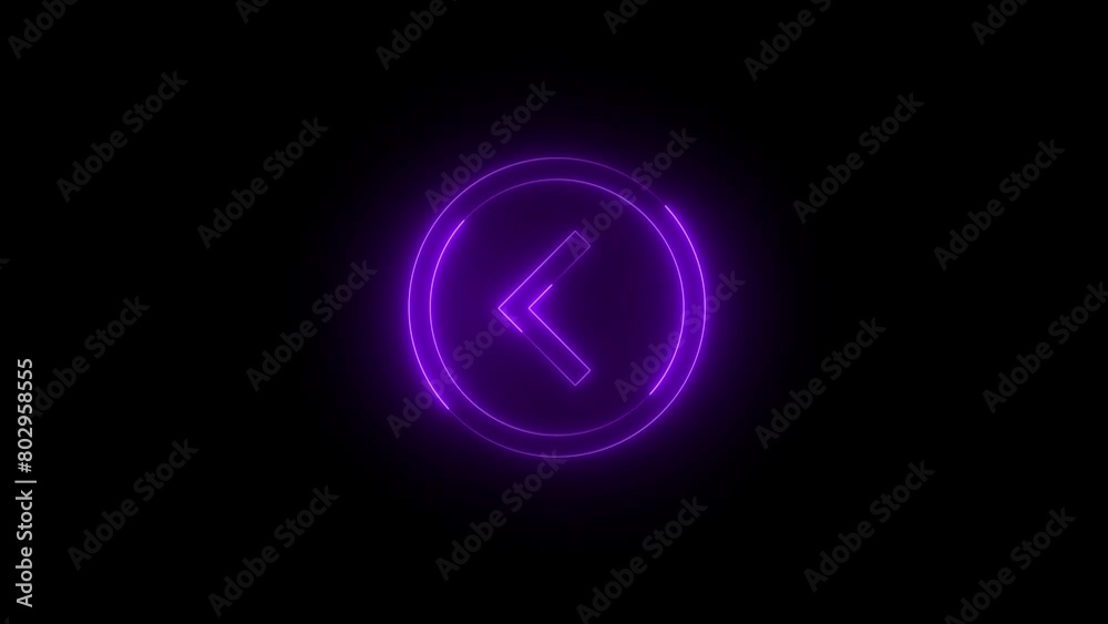 Neon glowing purple color page left icon on black background animation Neon glowing purple color page left icon on black background animation