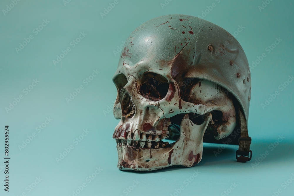 Detailed image of a skull wearing a helmet, perfect for safety and danger concepts Detailed image of a skull wearing a helmet, perfect for safety and danger concepts