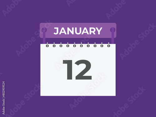 january 12 calendar reminder. 12 january daily calendar icon template. Calendar 12 january icon Design template. Vector illustration
