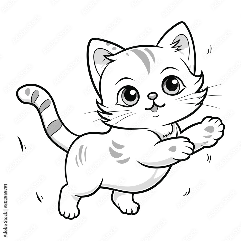 Black and white line art little cat cartoon vector Black and white line art little cat cartoon vector