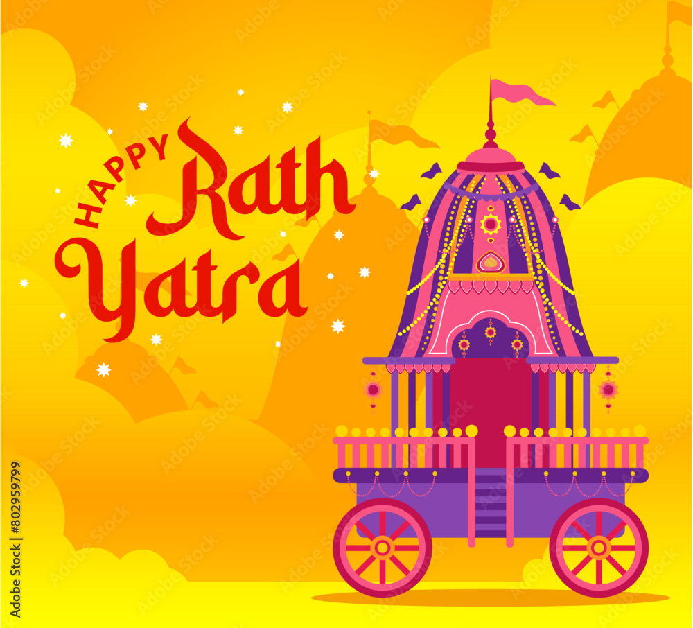 Flat rath yatra banner gold clouds illustration