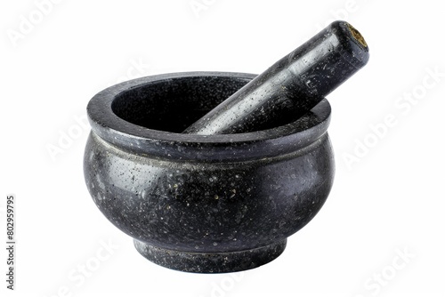A mortar with a pestle on a clean white background. Perfect for culinary and healthcare concepts