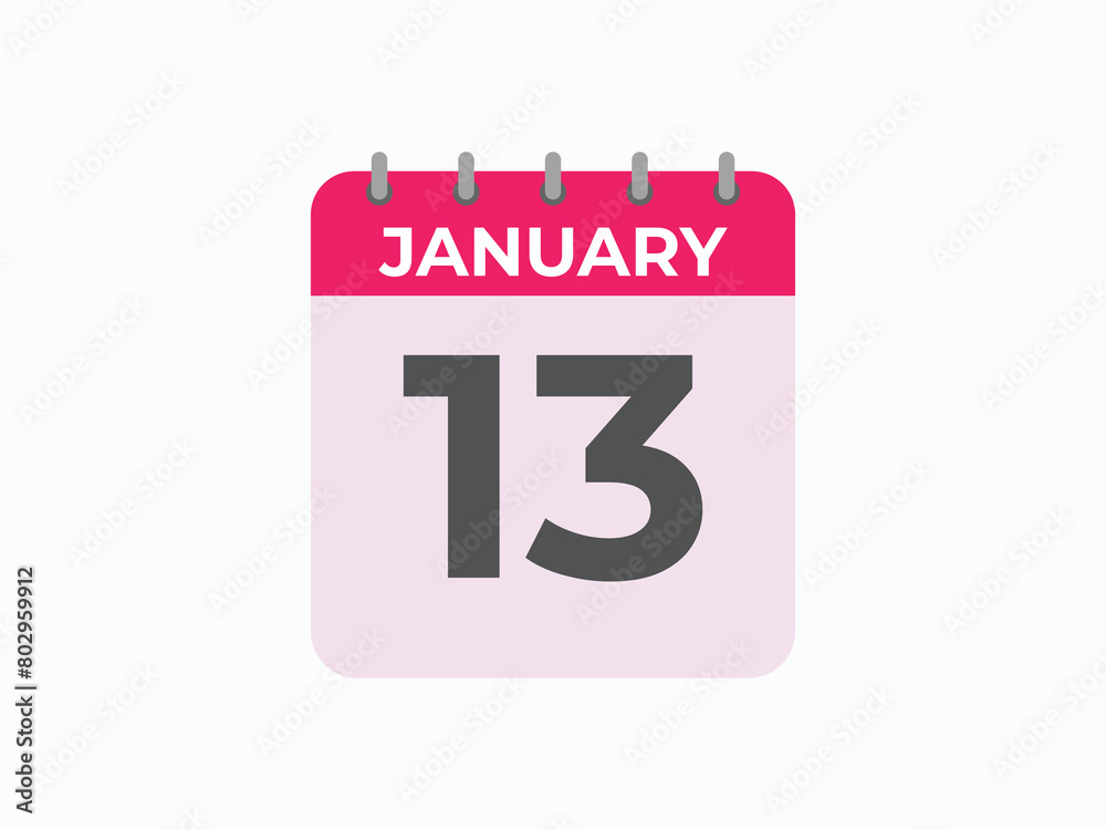 january 13 calendar reminder. 13 january daily calendar icon template. Calendar 13 january icon Design template. Vector illustration january 13 calendar reminder. 13 january daily calendar icon template. Calendar 13 january icon Design template. Vector illustration