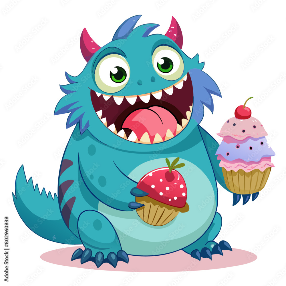 A toothy monster with a big smile and a loving heart for a playful and whimsical illustration