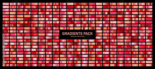 Rose gold glossy gradient, metal foil texture. Color swatch set. Collection of high quality gradients. Shiny metallic background. Design element. Vector illustration