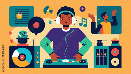 The DJs curated playlist features lesserknown indie artists introducing a new wave of music to the bars regulars. Vector illustration