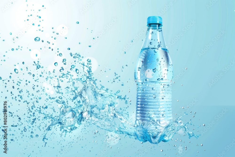 Clear water bottle with a splash of water, suitable for hydration and refreshment concepts Clear water bottle with a splash of water, suitable for hydration and refreshment concepts