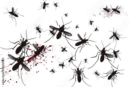 Group of mosquitoes with blood on them. Suitable for medical and pest control concepts
