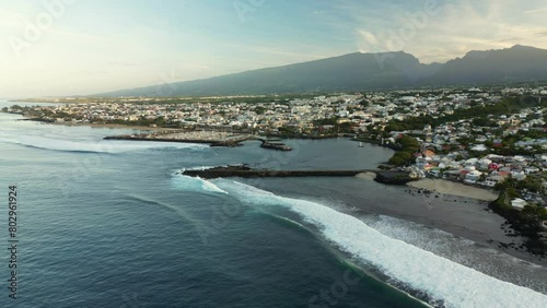 Seascape of Saint-Pierre and Terre Sainte at sunrise at Reunion Island