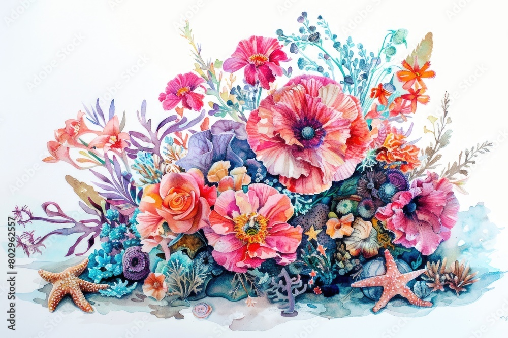 Obraz premium A beautiful watercolor painting of a colorful bouquet of flowers. Perfect for various design projects