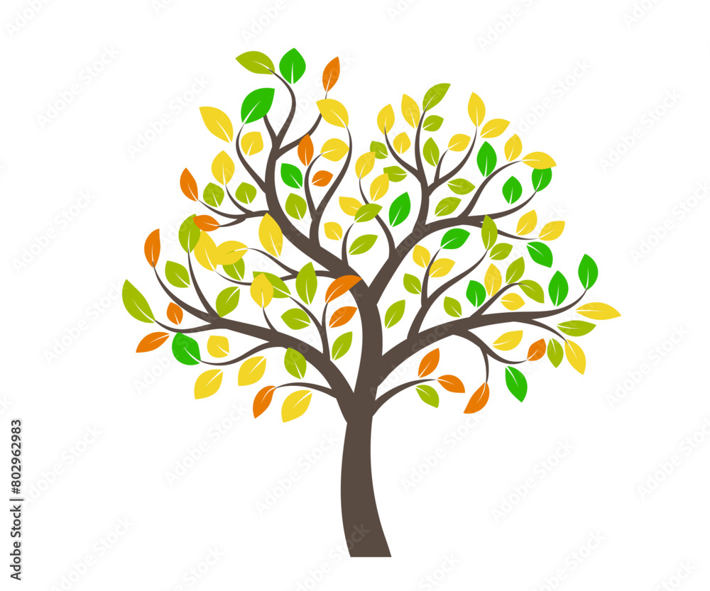 Abstract Colorful Tree Vector Icon Design. Growth and wisdom logo design. Green tree icon.