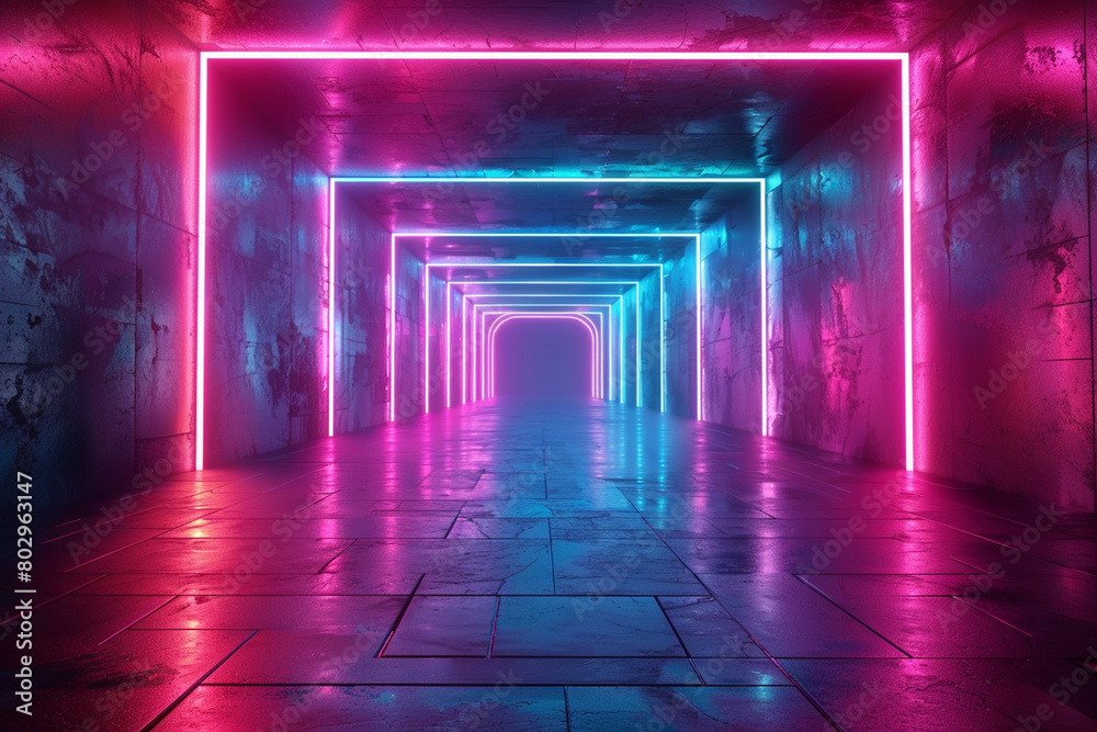 Neon Glowing Lines in Virtual Reality: Abstract 3D Render Neon Glowing Lines in Virtual Reality: Abstract 3D Render