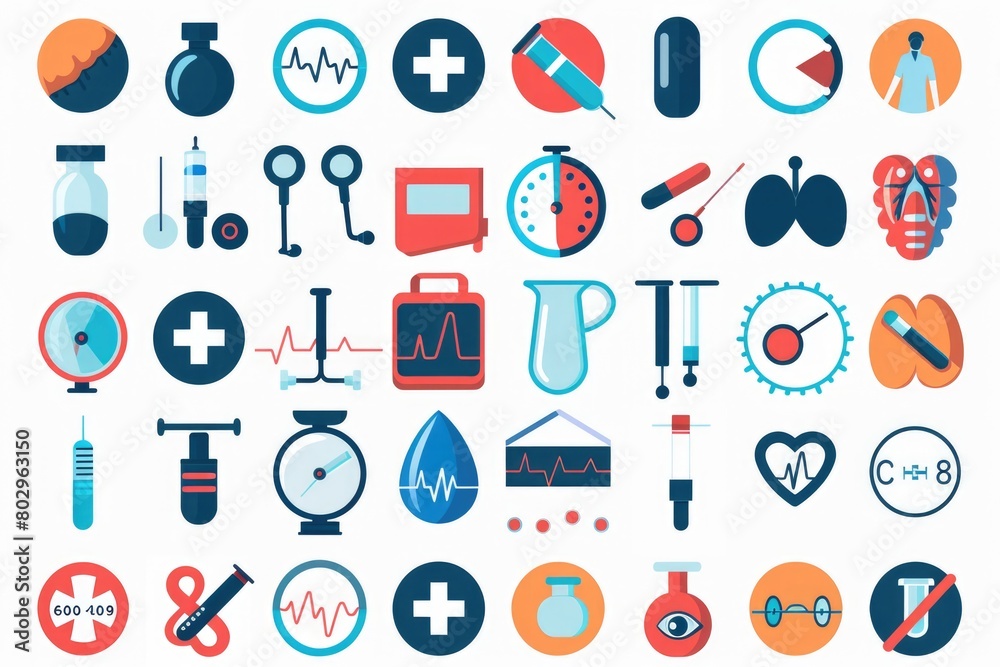 Collection of medical icons with stethoscope and clock. Suitable for healthcare concepts Collection of medical icons with stethoscope and clock. Suitable for healthcare concepts