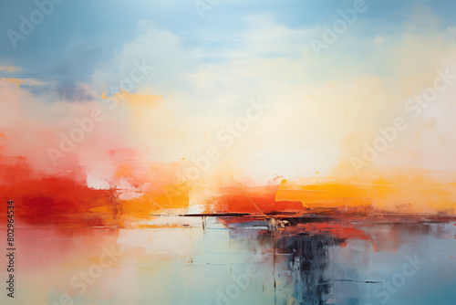 An abstract oil painting of landscape with lake. Art painting, canvas, wall art, modern artwork, paint strokes, knife painting, large stroke painting, mural, wall art, oil painting, oil paint.