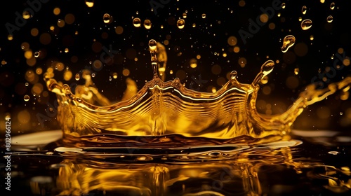 Liquid gold water splash on black background.